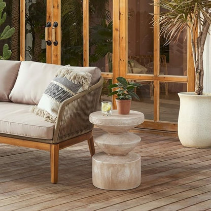 Christopher Knight Home Galvin 20"H Lightweight Concrete Outdoor Side Table, Patio End Table with 3-layer Wave Structure, MGO Outdoor Coffee Table, No Assembly Garden Plant Stand Indoor, Antique Brown