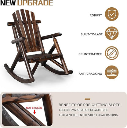 Outvita Wooden Rocking Chair, Fir Log Adirondack Rocker, Outdoor Wood Accent Furniture Lounge Chairs for Garden Patio Backyard Porch (Dark Brown)