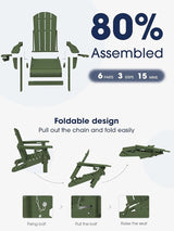 KINGYES Folding Adirondack Chair with Dual Cup Holders - HDPE All-Weather Outdoor Chairs - Photo 7