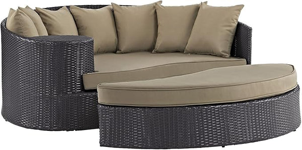 Modway Convene Wicker Rattan Outdoor Patio Poolside Sectional Sofa Daybed with Cushions in Espresso Mocha - Photo 1
