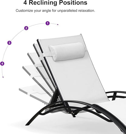 PURPLE LEAF Patio Chaise Lounge Chair Set with 2 Side Table Outdoor Pool Adjustable Recliner Chairs for Outside Beach Poolside Sunbathing Tanning Lounger