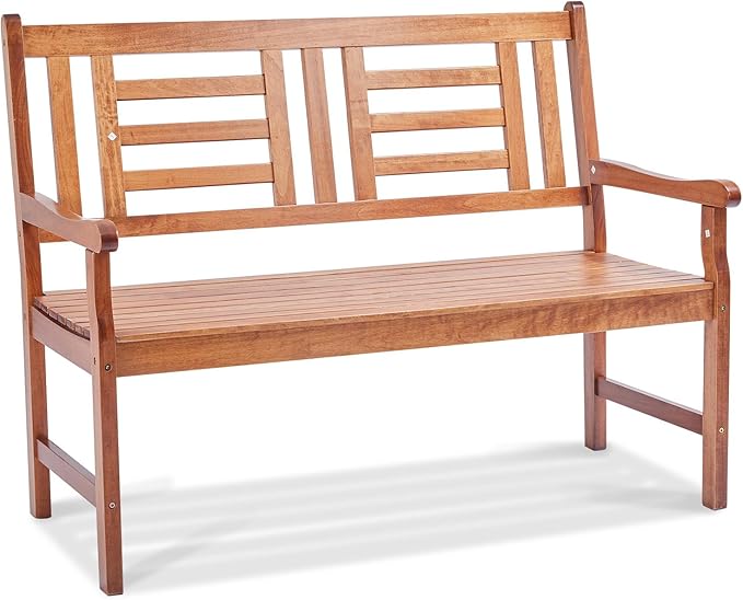 Happybuy 48-Inch Outdoor Bench - Wood Garden Bench for Outdoors with Backrest and Armrests, 700 lbs Capacity for Garden, Park, Yard, Front Porch