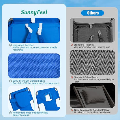 SUNNYFEEL Beach Lounge Chair, Backpack Reclining Beach Chairs Lay Flat, Sun Face Down Tanning Chair, Folding Camping Chairs Portable Camp Cot with Backpack Straps for Outdoor/Picnic/Lawn