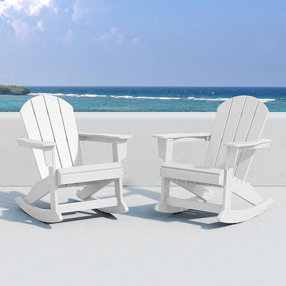 WO WESTIN OUTDOOR HDPE Laguna Outdoor Rocking Poly Adirondack Chair (Set of 2), White