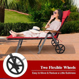 COSTWAY Folding Rattan Lounge with Wheels, Aluminum Patio Lounger with 7 Adjustable Positions, Soft Cushion - Photo 5