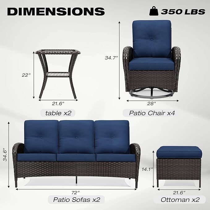 Joyside Wicker Patio Furniture Set, 10 Piece Outdoor Furniture Set with Thickened Cushions, High Back, Deep Seating - Photo 2