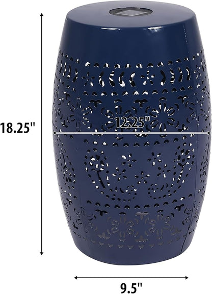 Christopher Knight Home Patio Side Table with Solar Powered Light, Outdoor Metal Coffee Table, Lace Cut Iron End Table, Patio Garden Stool with Cutout Design for Patio or Balcony, Blue
