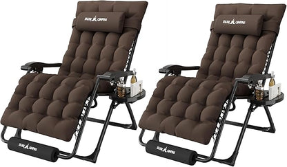 Amopatio Oversized Zero Gravity Chair, 29''W Reclining Camping Lounge Chair Upgraded Lock and Footrest, Folding Patio Recliner with Cup Holder, Removable Cushion & Headrest