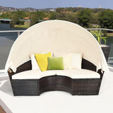RELAX4LIFE Round Outdoor Daybed with Canopy, Rattan Wicker Sectional Sofa Set w/Cushions, Height Adjustable Table - Photo 9