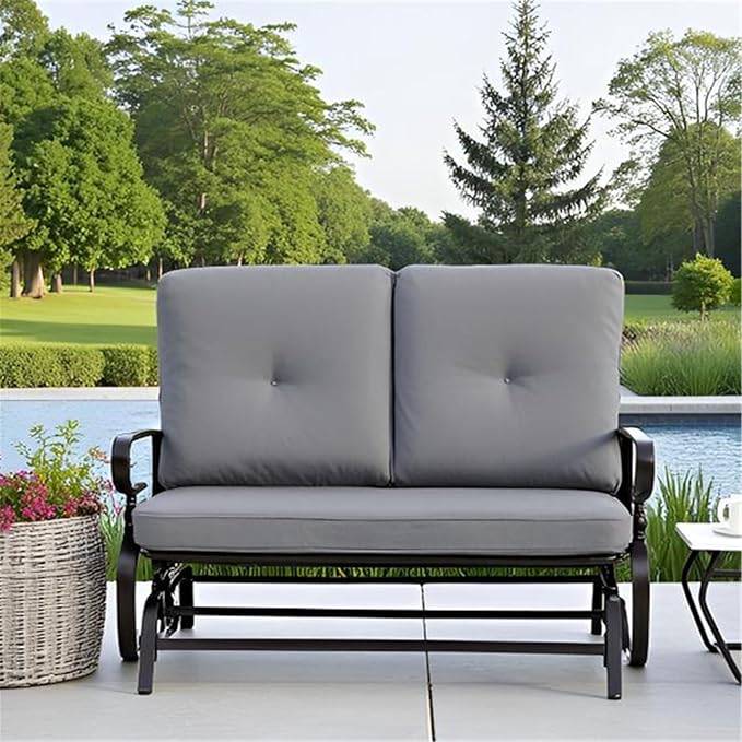 SUNCROWN Outdoor Swing Glider Chair, Patio 2 Seats Loveseat Rocking Chair with Cushions - Photo 4