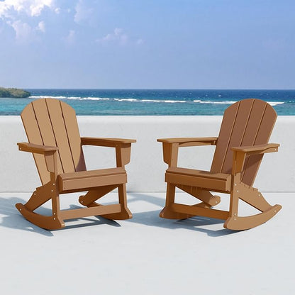 WO WESTIN OUTDOOR HDPE Laguna Outdoor Rocking Poly Adirondack Chair (Set of 2), Teak