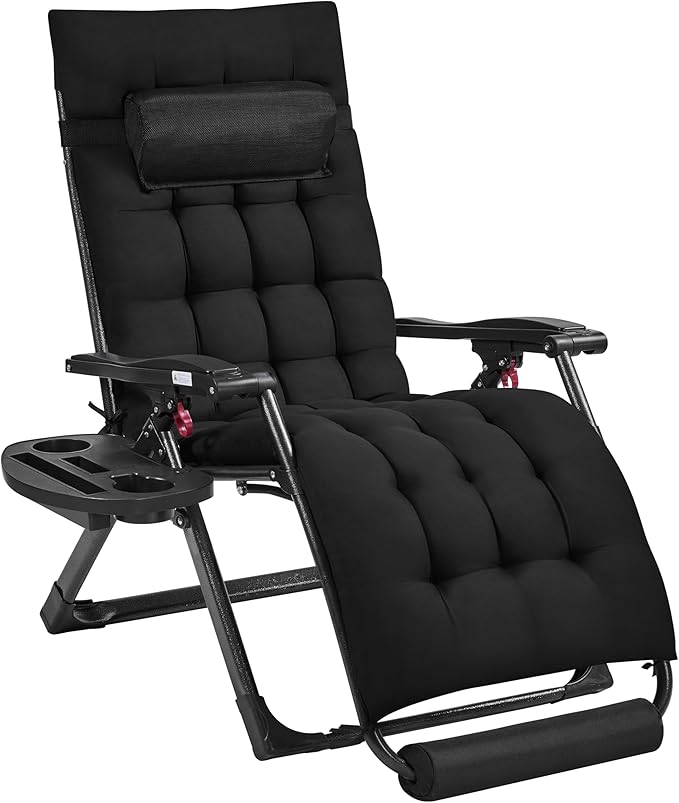 Yaheetech 26" Zero Gravity Chair Folding Reclining Lounge Recliner with Removable Pad & Headrest & Side Cup Holder Tray for Indoor and Outdoor Black/1