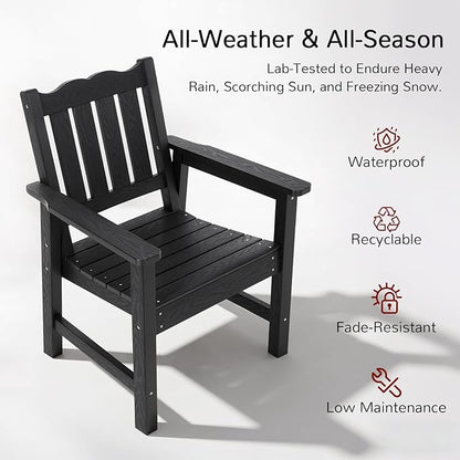 Stoog All-Weather Patio Chairs Set of 2, Outdoor Dining Chairs with Curved Backrest, 400 lbs Support Garden Chair, Black