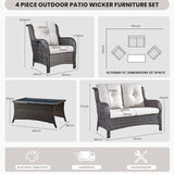 Belord Wicker Furniture 4 Pieces Outdoor Patio Furniture Set Patio Loveseat Sofa Set with Wicker Chairs and Coffee Table - Photo 2