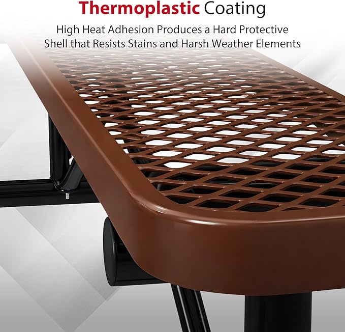 Leisure Craft Metal Outdoor Bench - 6 Foot Heavy Duty Backless Bench Seating for Garden, Porch, Picnic, Park, Expanded Metal, Thermoplastic Coating, Commercial Grade Furniture Made in USA - Brown
