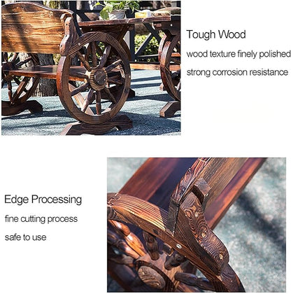 Outdoor Garden Bench, Wooden Wagon Wheel Bench Loveseat Chair Patio Furniture for Garden, Backyard, Porch, Park, Yard(130 * 55 * 79CM)