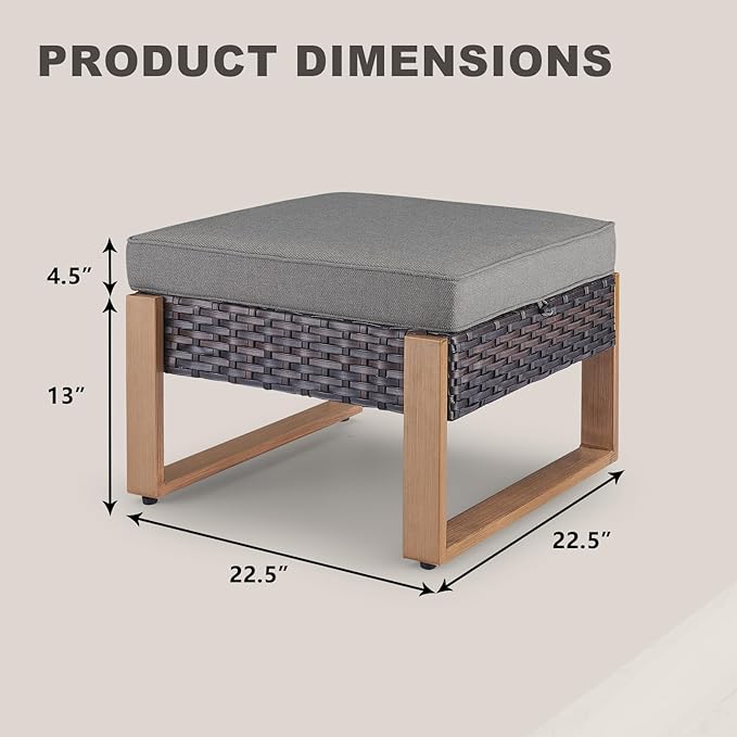 Rilyson Outdoor Ottoman Wicker Patio Footrest - 2 Piece Wicker Footrest Footstools Set with Sturdy Frame - Photo 5
