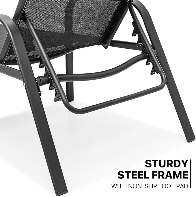 MoNiBloom Outdoor Black Lounge Chairs Set of 2, 5 Levels Adjustable Backrest Pool Lounge Chairs Breathable All Weather Metal Frame Sunbathing Recliner for Patio, Beach, Yard, Pool, 350 Lbs Capacity