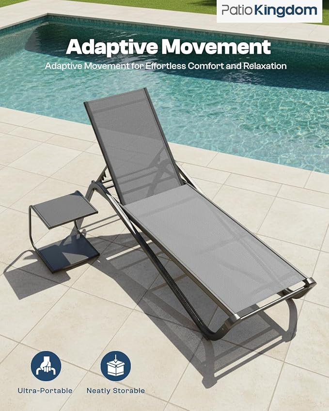 Lounge Chair Set of 4, Aluminum Chaise Lounge Outdoor, Lightweight Lounge Chairs for Outside with 5 Adjustable Backrest - Photo 5