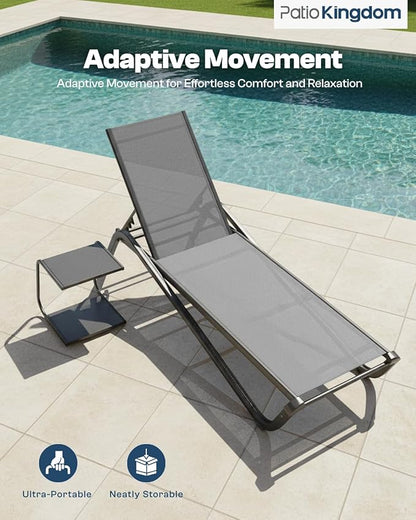 Lounge Chair Set of 4, Aluminum Chaise Lounge Outdoor, Lightweight Lounge Chairs for Outside with 5 Adjustable Backrest, Pool Lounger for Poolside, Beach, Balcony, Deck (Grey)