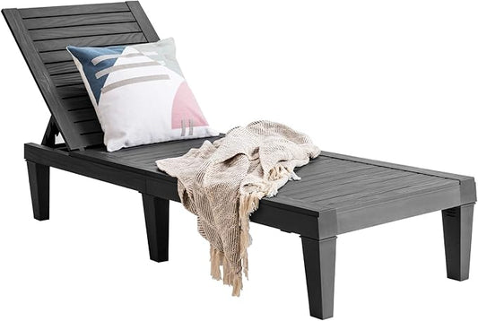 Giantex Outdoor Chaise Lounge Patio Recliner Chair with 5-Position Adjustable Backrest, Weather-Proof & Rust-Resistant Chaise Lounger for Patio, Beach, Balcony, Poolside