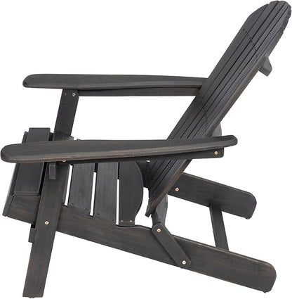 Outdoor Folding Adirondack Lounge Chairs,Acacia Wood Patio Chairs,Slatted Seat and Back,Wooden Handrail Lawn Chairs,Suitable for Lawn, Swimming Pool and Garden (Dark Gray)