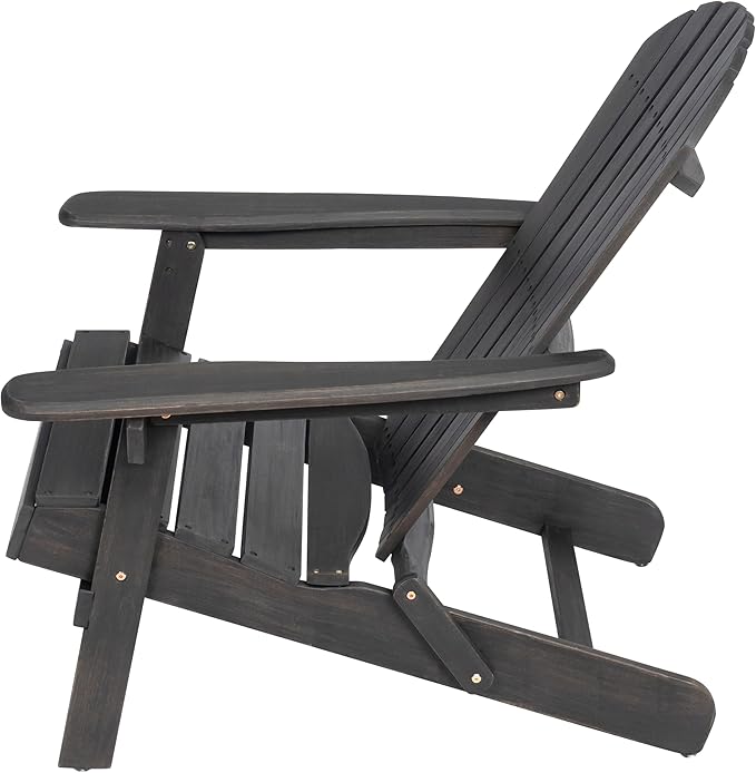 Merax Folding Adjustable Acacia Wood Adirondack Chairs, Water Proof Outdoor Wooden Fire Pit Lounge Reclining Chair for Yard, Garden, Patio, Dark Gray