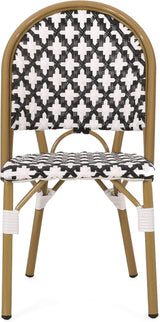 Christopher Knight Home Anastasia Outdoor French Bistro Chair (Set of 2), Black + White + Bamboo Print Finish - Photo 9