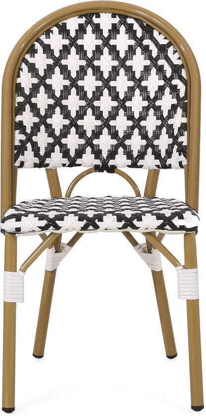 Christopher Knight Home Anastasia Outdoor French Bistro Chair (Set of 2), Black + White + Bamboo Print Finish