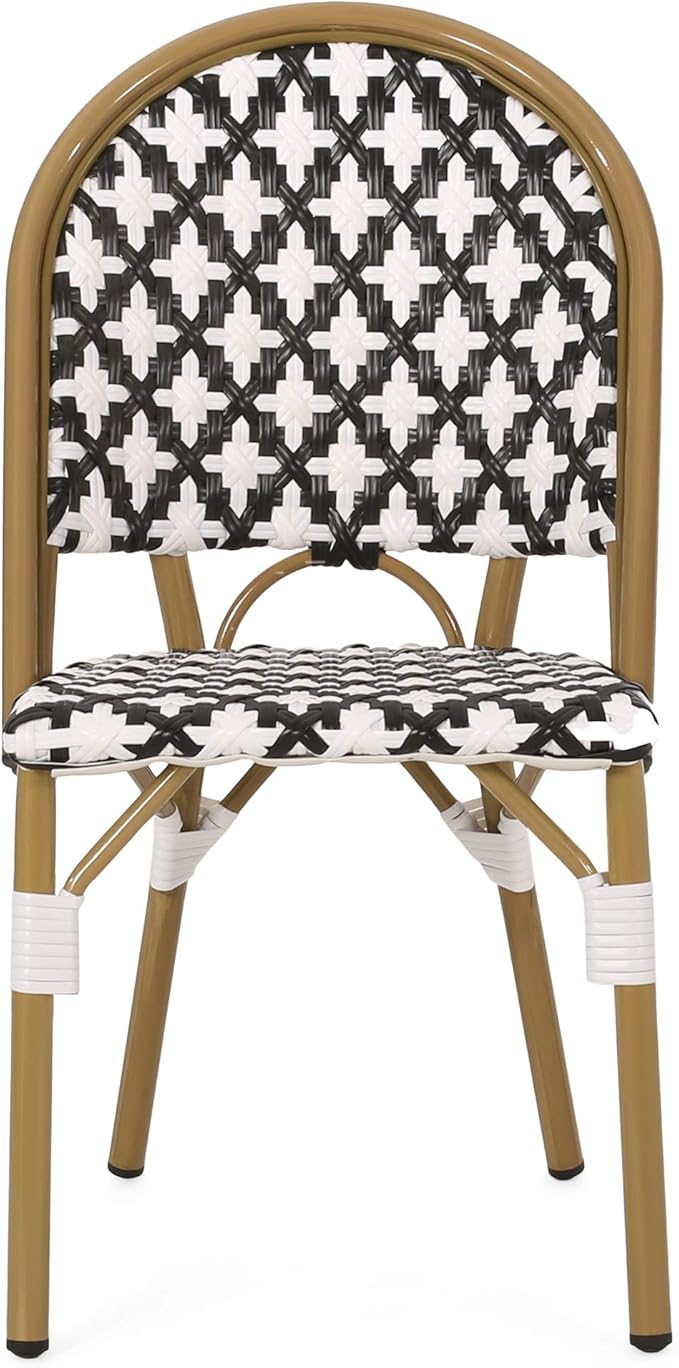 Christopher Knight Home Anastasia Outdoor French Bistro Chair (Set of 4), Black + White + Bamboo Print Finish - Photo 9