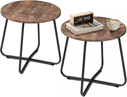 VECELO 17.7 inch Small Round Outdoor Side Table,Patio End Table,Waterproof Wood Table with Weather Resistant Steel Adjustable Feet for Living Room Bedroom Garden Yard Balcony Porch Poolside