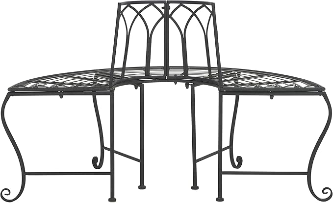SAFAVIEH Outdoor Collection Abia Victorian Antique Black Semicircle Tree Bench - Photo 5