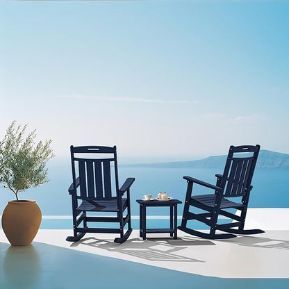 Plawdlik Oversized Outdoor Rocking Chair - All-Weather Resistant,HDPE Heavy Duty Patio Rockers with High Back - Perfect for Porch,Garden,Modern Style Set of 2-Navy Blue