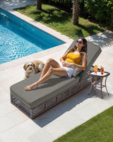 Luxury Outdoor Chaise Lounges with 5 Inch Thickened Cushions - Set of 4 High Back Brown Wicker Patio Recliners Rattan - Photo 2