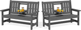 SERWALL Outdoor Bench with Cup Holder, 58" HDPE Garden Park Bench Suitable for 3 Person - Photo 1