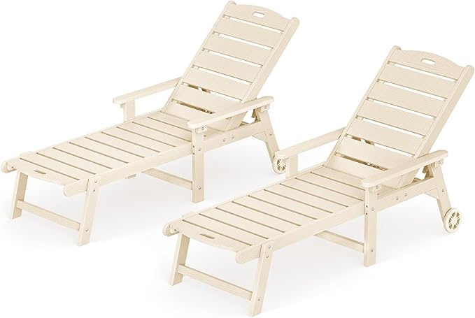 LUE BONA Outdoor Chaise Lounge Chairs Set of 2, HDPS Chaise Lounger, 5 Positions Adjustable Lounge Chairs - Photo 8