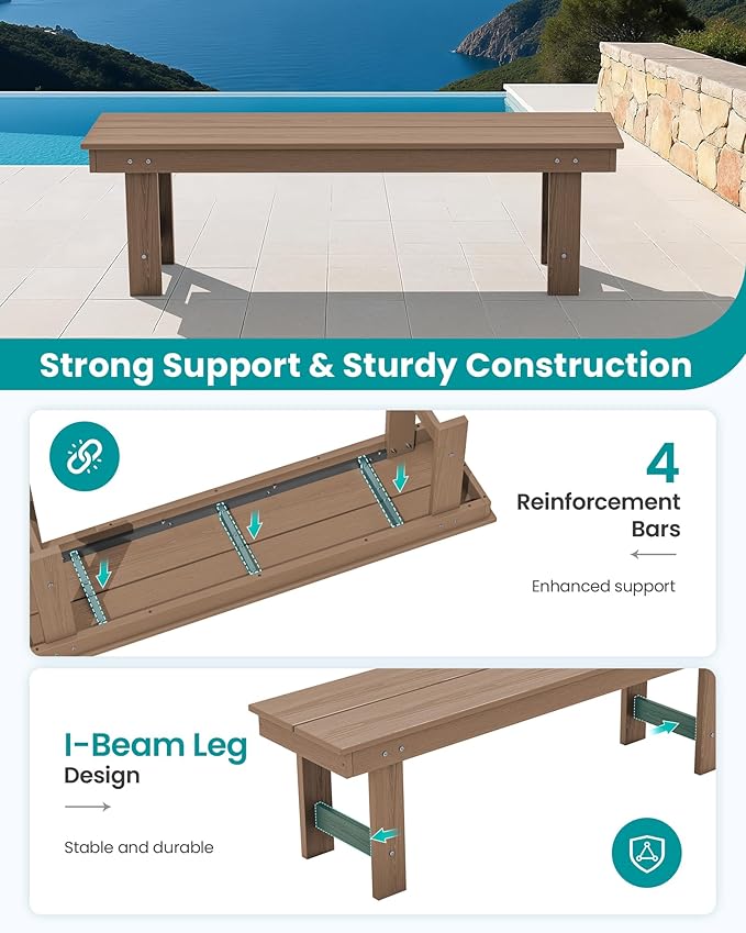 SERWALL 2-Person Outdoor Bench Backless, HDPE Outdoor Benches Weatherproof, 700 Lbs Weight Capacity - Photo 5