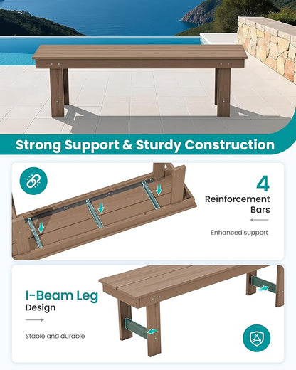 SERWALL 2-Person Outdoor Bench Backless, HDPE Outdoor Benches Weatherproof, 700 Lbs Weight Capacity, Poly Lumber Patio Furniture for Garden, Porch and Park, Brown, 2 Pack