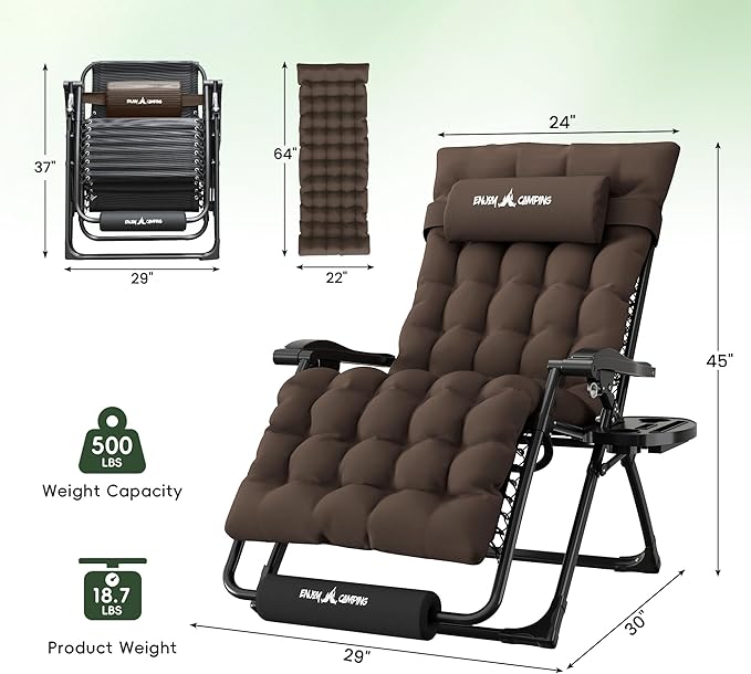 Amopatio Oversized Zero Gravity, 33in Reclining Camping Lounge Chair Upgraded Lock, Footrest, Cup Holder - Photo 2