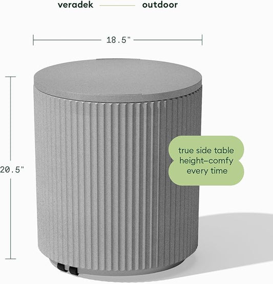 Veradek 21in Outdoor Cooler Side Table, Modern, Stone-Plastic Composite, Gray, Weather Resistant, Made in Canada