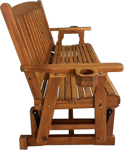 Fortune Candy Patio Glider, with Cup Holders, High Back and Deep Contoured Seat, Heavy Duty 800 Lb (Teak Tone, 3-Seater)