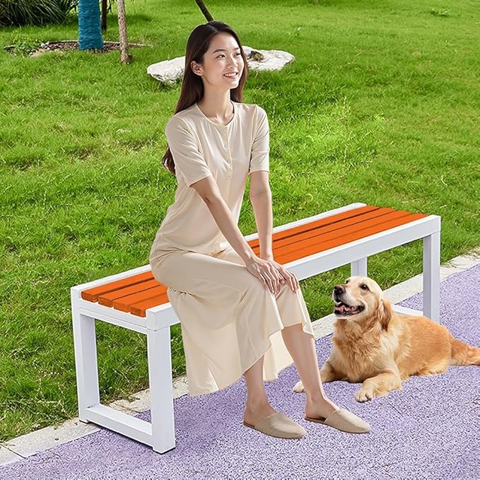 Garden Bench for Outdoors, Weatherproof Patio Bench Wooden Benches 2-Person Backyard Seat Backless Seat with Metal Frame for Park Backyard Entryway 3.3ft 3.9ft 4.9ft 5.9ft(Yellow Black,3.93ft)