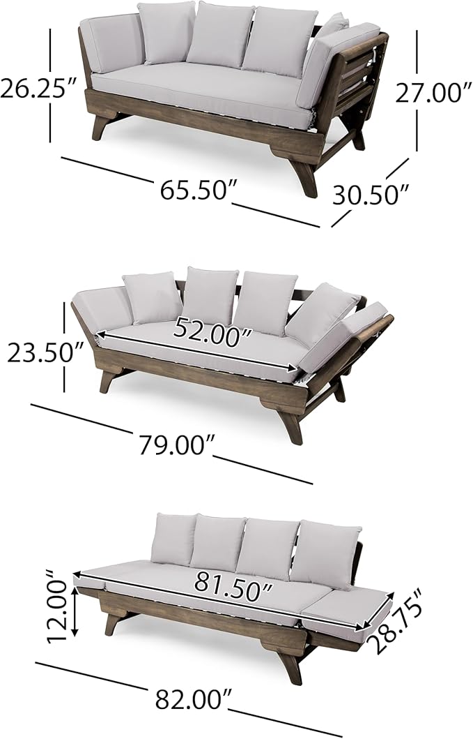 Christopher Knight Home Gary Patio Convertible Couch, Wooden Outdoor Daybed - Photo 2