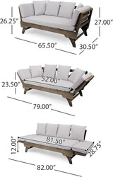 Christopher Knight Home Gary Patio Convertible Couch, Wooden Outdoor Daybed - Photo 2