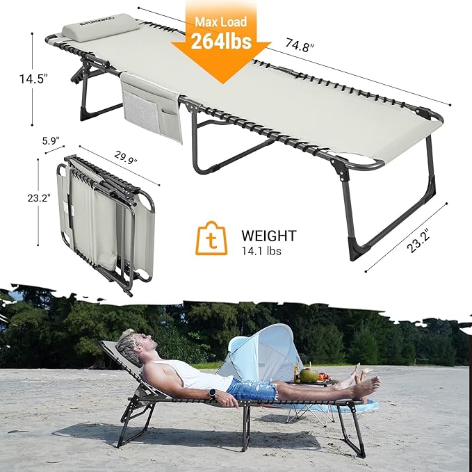 #WEJOY Folding Outdoor Chaise Lounge Chair, Adjustable Lightweight Portable Beach Lounge Chair for Patio, Pool, Lawn - Photo 2