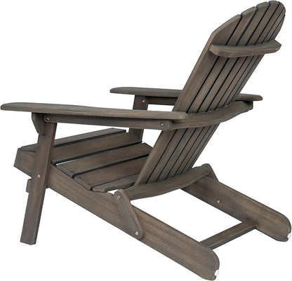 Merax Folding Adjustable Acacia Wood Adirondack Chairs, Water Proof Outdoor Wooden Fire Pit Lounge Reclining Chair for Yard, Garden, Patio, Gray