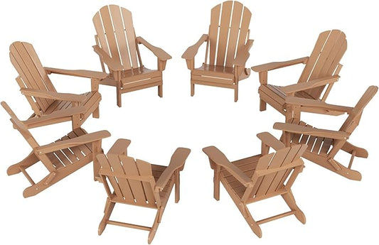 WO WESTIN OUTDOOR HDPE Laguna Outdoor Folding Poly Adirondack Chair (Set of 8),Teak