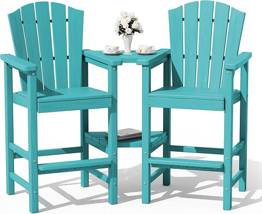 KINGYES Tall Adirondack Chair Set of 4, HDPE Tall Adirondack Barstools with Double Connecting Trays, Embossed Bar Height Adirondack Chair for 2, All Weather Resistant Balcony Adirondack Chairs, Aruba