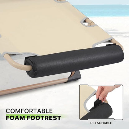 Magshion Folding Reclining 3-Position Patio Chair Outdoor Lounge Chair with Footrest Folding Portable Outside Recliner Chair for Poolside Backyard Beach, 330 lbs (Cream)
