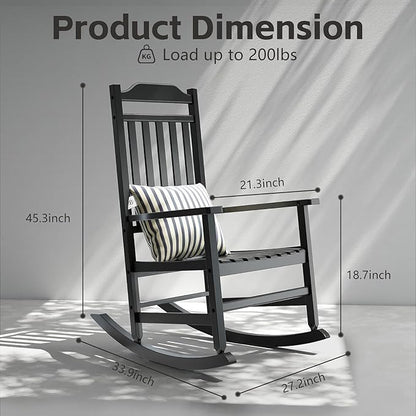 Patio Rocking Chair Outdoor Set of 2,Weather Resistant Poly Resin Oversized Porch Rocker,High Back Smooth Design,350lb Weight Capacity,Indoor Outdoor Use(2, Black)